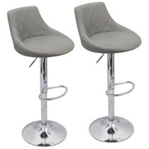 Kit 2 Banquetas Milano Carmel Estofada Giratória c/ Regulagem - Cinza Kit 2 Banquetas Milano Carmel Estofada Giratória c/ Regulagem - Cinza
