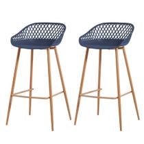 Kit 2 Banquetas Mônaco Clarice Alta Fratini 96 cm (altura) em Polipropileno Azul Marinho Base em Aço