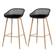 Kit 2 Banquetas Mônaco Clarice Alta Fratini 96 cm (altura) em Polipropileno Preto Base em Aço