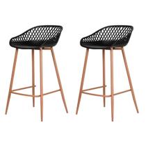 Kit 2 Banquetas Mônaco Clarice Média Fratini 86 cm (altura) em Polipropileno Preto Base em Aço