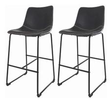 Kit 2 Banquetas Munich Estofadas Pretas com Encosto 74cm Base Metálica Kit 2 Banquetas Munich Estofadas Pretas com Encosto 74cm Base Metálica