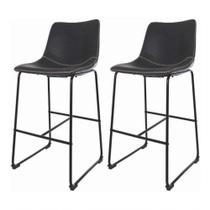 Kit 2 Banquetas Munich Estofadas Pretas Com Encosto 74cm Base Metálica Kit 2 Banquetas Munich Estofadas Pretas Com Encosto 74cm Base Metálica