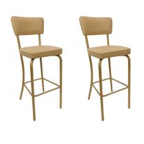 Kit 2 Banquetas Olivia - Alta para Bar e Cozinha Dourado Fosco com Assento Confortável cor Bege Encosto Estofado