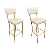 Kit 2 Banquetas Olivia Altura 65cm para Bar e Cozinha Dourado Fosco com Assento Confortável cor Off White Encosto Estofado Kit 2 Banquetas Olivia Altura 65cm para Bar e Cozinha Dourado Fosco com Assento Confortável cor Off White Encosto Estofado