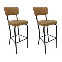 Kit 2 Banquetas Olivia - Altura 65cm para Bar e Cozinha Preta com Assento Confortável cor Caramelo Encosto Estofado