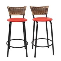 Kit 2 Banquetas Para Balcão 60cm Preta Junco Cappuccino Balcão Bistrô Bar Cozinha Americana Área de Lazer Churrasqueira