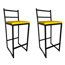 Kit 2 Banquetas para Balcão de Cozinha Alta Lisboa Assento Amarelo Kit 2 Banquetas para Balcão de Cozinha Alta Lisboa Assento Amarelo