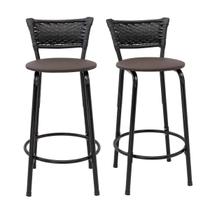 Kit 2 Banquetas Para Bancada 60cm Preta Junco Preto Balcão Ilha Bistrô Bar Cozinha Gourmet Área de Lazer Piscina