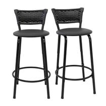 Kit 2 Banquetas Para Bancada 60cm Preta Junco Preto Balcão Ilha Bistrô Bar Cozinha Gourmet Área de Lazer Piscina