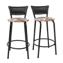 Kit 2 Banquetas Para Bancada 60cm Preta Junco Preto Balcão Ilha Bistrô Bar Cozinha Gourmet Área de Lazer Piscina