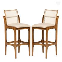 Kit 2 Banquetas para Cozinha Americana Lisboa Encosto Rattan Madeira Imbuia Linho Bege M58 RMI Kit 2 Banquetas para Cozinha Americana Lisboa Encosto Rattan Madeira Imbuia Linho Bege M58 RMI