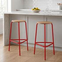 Kit 2 Banquetas para Cozinha com Base de Aço Cumbuca Vermelho/Marrome