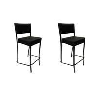 Kit 2 Banquetas para cozinha Empilhável preta assento e encosto estofados em linho cor preto Altura 65cm - Poltronas do Sul