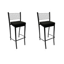 Kit 2 Banquetas para cozinha Empilhável preta assento em linho cor preto altura 65cm - Poltronas do Sul