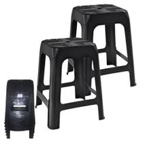 Kit 2 Banquetas Plásticas Pretas Reforçadas Empilháveis 90kg