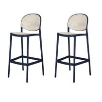 Kit 2 Banquetas Positano Fratini 108 cm (altura) Polipropileno Azul Tramas Nude Simulando Rattan