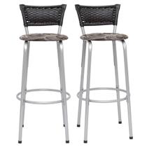 Kit 2 Banquetas Prata Alta Para Balcão Gourmet Bar Junco Preto Itagold