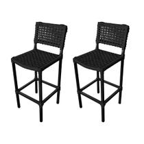 Kit 2 Banquetas Premiuim Assento Curvo França em Aluminio e Corda Naútica - Preta