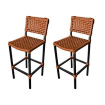 Kit 2 Banquetas Premiuim Assento Curvo França em Aluminio e Corda Naútica - Terracota