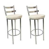 Kit 2 Banquetas Rafaela - Redonda Altura 65cm para Bar e Cozinha Cromada com Assento Confortável cor Branco Kit 2 Banquetas Rafaela - Redonda Altura 65cm para Bar e Cozinha Cromada com Assento Confortável cor Branco