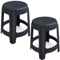 Kit 2 Banquetas Rattan Plástica Cozinha Jardim Preta