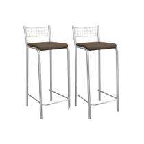 Kit 2 Banquetas Sala Jantar Gênova 2B705CR Aço 2 Un Cromado/Suede Cappuccino - Kappesberg