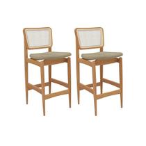 Kit 2 Banquetas Sala Jantar Liz 1BMM009CA Premium Madeira Maciça 2 Un Carvalho/Boucle Bege/Tela Bege - Kappesberg