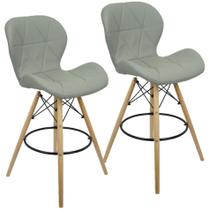 Kit 2 Banquetas Slim Eiffel Wood Estofada - Cinza