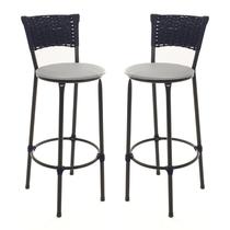 KIT 2 Banquetas Tricô Náutico AZUL ESCURO Alta Bancada Balcão Cozinha Area de Lazer KIT 2 Banquetas Tricô Náutico AZUL ESCURO Alta Bancada Balcão Cozinha Area de Lazer