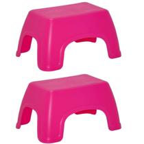 Kit 2 Banquinhos Infantis Decorados Plástico Rosa Tramontina Brinquedoteca Banco Multiuso