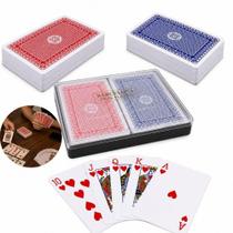 Kit 2 baralhos com estojo poker truco cartas plastica impermeavel vermelho preto 104 cartas flexivel duplo
