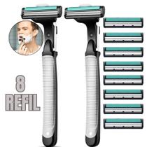 Kit 2 Barbeador Premium com 8 Recargas Fita Lubrificante e 2 Lâminas P/ Barba Depilação Antialérgico Kit 2 Barbeador Premium com 8 Recargas Fita Lubrificante e 2 Lâminas P/ Barba Depilação Antialérgico