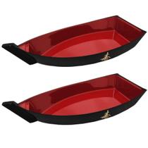 Kit 2 Barcas para Sushi 29 Cm Preta e Vermelha com Ideograma Dourado Nihon Shikko
