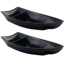Kit 2 Barcas para Sushi Comida Japonesa Oriental 27,5x13cm Com Divisórias Preto Uno Coza Kit 2 Barcas para Sushi Comida Japonesa Oriental 27,5x13cm Com Divisórias Preto Uno Coza