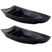 Kit 2 Barcas para Sushi Comida Japonesa Oriental 27,5x13cm Com Divisórias Preto Uno Coza