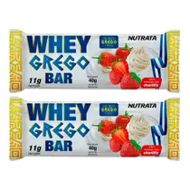 Kit 2 Barra de Proteína Whey Grego Bar Nutrata Sabor Morango com Chantilly 11g de Proteína 40g