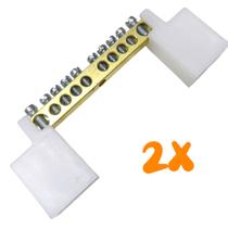 Kit 2 Barramento Universal Neutro ou Terra com 10 Furos para Painel Quadro Elétrico Kit 2 Barramento Universal Neutro ou Terra com 10 Furos para Painel Quadro Elétrico