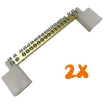 Kit 2 Barramento Universal Neutro ou Terra com 18 Furos para Painel Quadro Elétrico Kit 2 Barramento Universal Neutro ou Terra com 18 Furos para Painel Quadro Elétrico