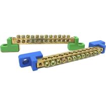 Kit 2 Barramentos Universal Neutro + Terra Terminal Barra Borne com 12 Furos