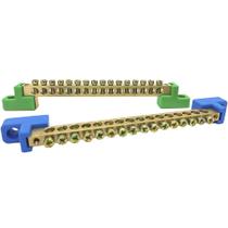 Kit 2 Barramentos Universal Neutro + Terra Terminal Barra Borne com 16 Furos