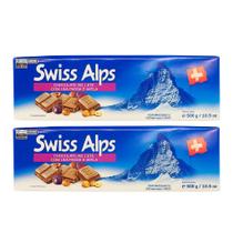 Kit 2 barras chocolate swiss alps tablet raisin 300g ao leite com uvas-passas importado