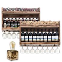Kit 2 Barzinho de Parede Adega de Madeira Adega e Cervejeira 10 Garrafas com Porta Tampinhas e Taças Com Luminárias Brinde Kit 2 Barzinho de Parede Adega de Madeira Adega e Cervejeira 10 Garrafas com Porta Tampinhas e Taças Com Luminárias Brinde