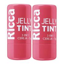 Kit 2 Bastão Ricca Jelly Tint 3 em 1 Cereja para Lábios, Bochechas e Olhos