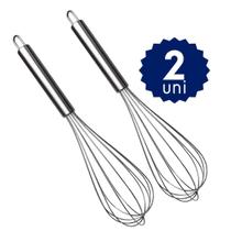 Kit 2 Batedor Inox Reforçado Para Ovos Massas Claras Cozinha Padaria
