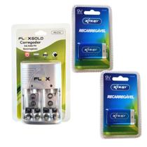Kit 2 Bateria Recarregáv 9v + Carreg Bateria Pilha Aa/aaa/9v