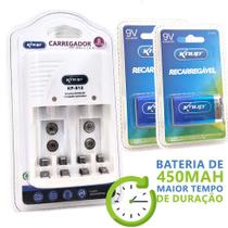 Kit 2 Bateria Recarregável 9v 450mAh Potente + Carregador Aa/aaa/9v Pilha Alta Qualidade