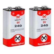 Kit 2 Bateria Recarregável 9v Mox 240mAh p/ Microfone e Brinquedos
