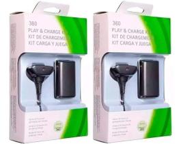 Kit 2 Baterias + 2 Cabos Carregador Compatível Controle Manete Xbox 360