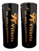 Kit 2 Baterias Lítio 26650 4.2V 38000mah Recarregável Para Lanterna Rádio Potencia