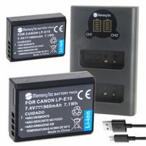 Kit 2 Baterias LP-E10 MemoryTec + Carregador Duplo DL MemoryTec Compatível com Canon SLR 1100D 1200D 1300D / T3 / T5 / T6 / T7 / T100 / X50 / X70